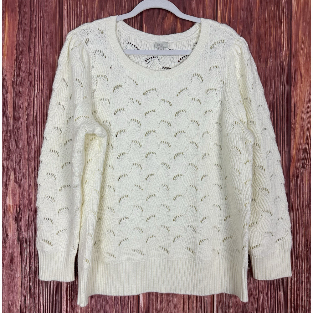 Talbots Womens Eyelet Sweater White Ivory Wool Blend Plus Size 2X